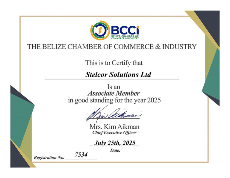 We're proud to announce that StelCor is now an official member of the Belize Chamber of Commerce & Industry.