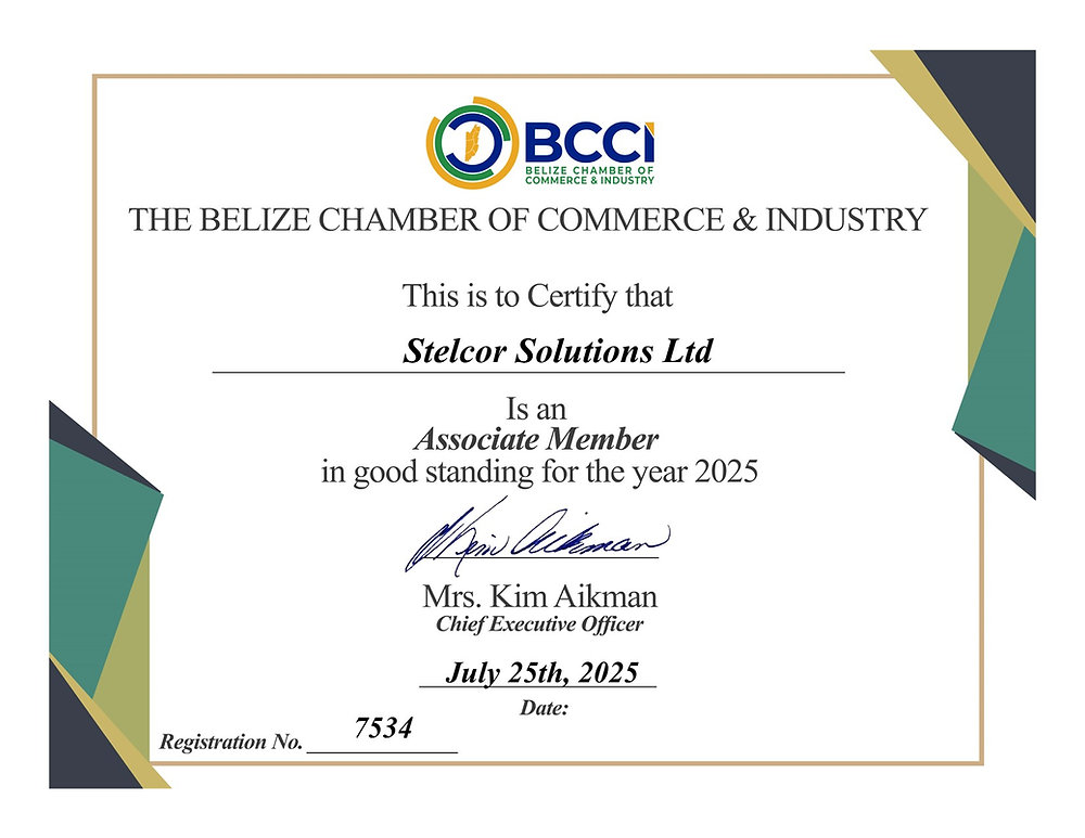 We're proud to announce that StelCor is now an official member of the Belize Chamber of Commerce & Industry.