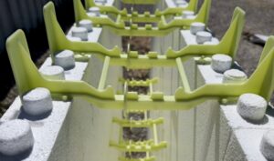 Stelcor ICF wall forms connected with reinforcing brackets